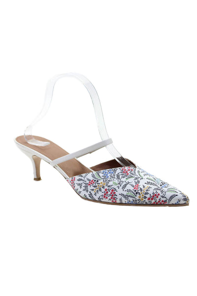 Malone Souliers Womens Floral Print Strappy Pointed Toe Mules White Size EUR 41