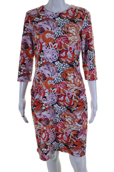 J. Mclaughlin Womens Floral Two Pocket Round Neck Long Sleeve Dress Pink Size M