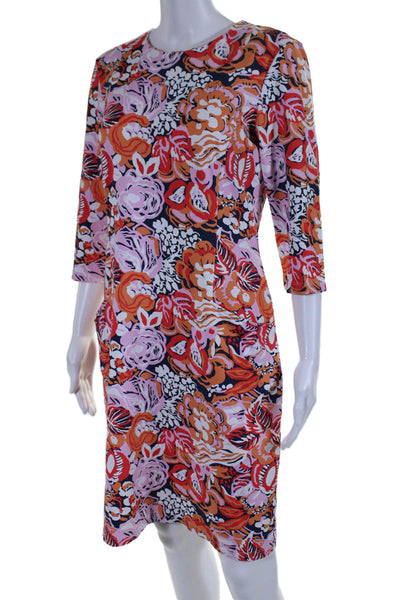 J. Mclaughlin Womens Floral Two Pocket Round Neck Long Sleeve Dress Pink Size M