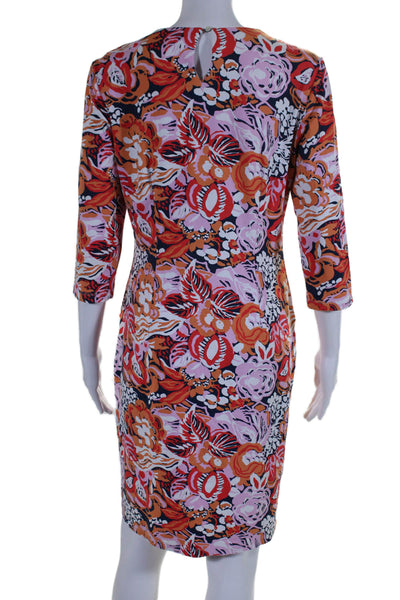 J. Mclaughlin Womens Floral Two Pocket Round Neck Long Sleeve Dress Pink Size M