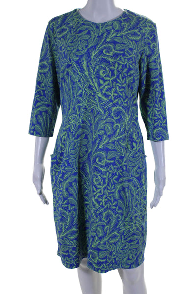 J. Mclaughlin Womens Plant Print Round Neck Long Sleeve Dress Green Size L