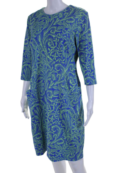 J. Mclaughlin Womens Plant Print Round Neck Long Sleeve Dress Green Size L