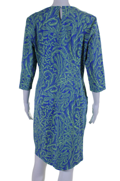 J. Mclaughlin Womens Plant Print Round Neck Long Sleeve Dress Green Size L