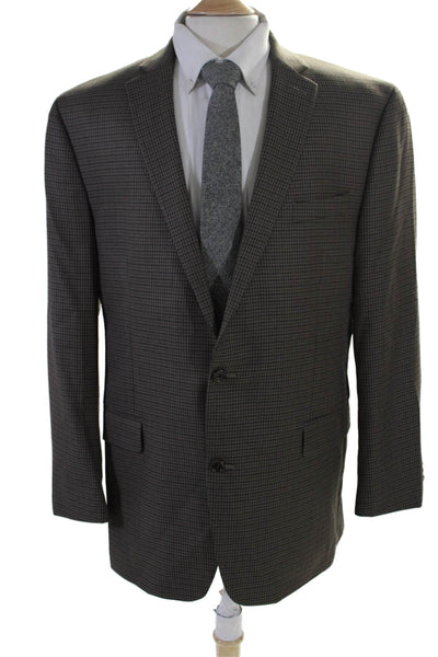 Michael Michael Kors Mens Brown Wool Plaid Long Sleeve Blazer Size 46L