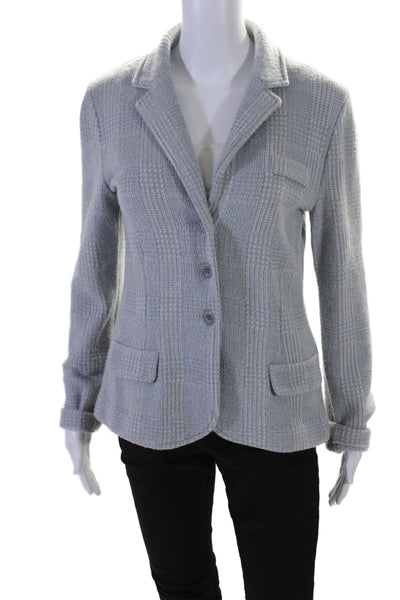 Amina Rubinacci Womens Three Button Notched Lapel Knit Jacket Blue Wool IT 44