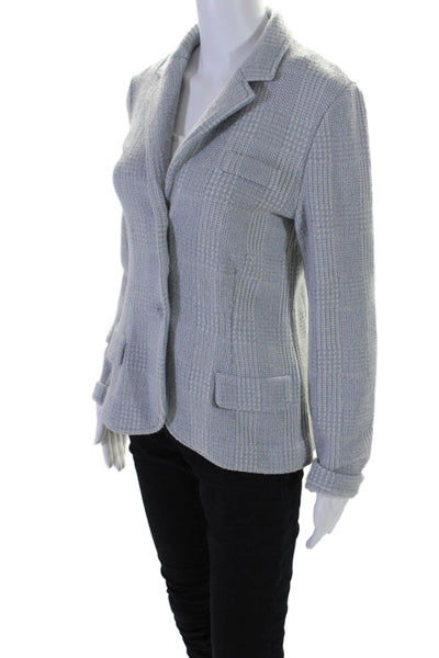 Amina Rubinacci Womens Three Button Notched Lapel Knit Jacket Blue Wool IT 44