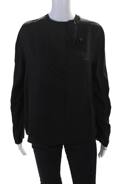 Vince Womens Long Sleeve Tie Back Crew Neck Silk Shirt Black Size Small