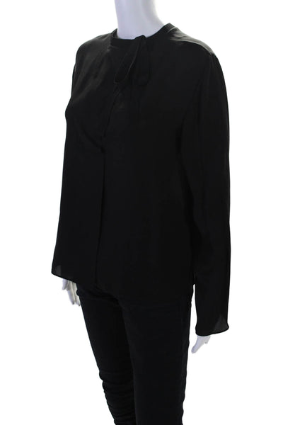 Vince Womens Long Sleeve Tie Back Crew Neck Silk Shirt Black Size Small