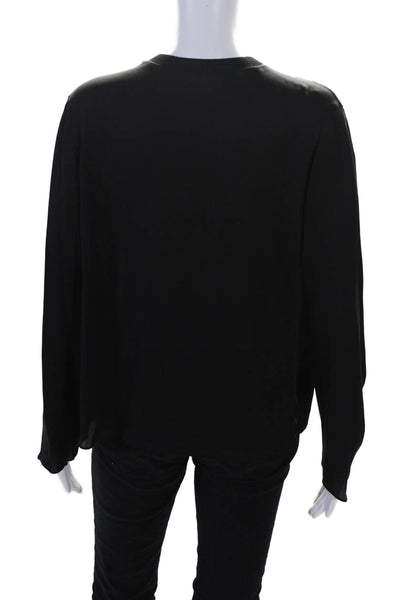 Vince Womens Long Sleeve Tie Back Crew Neck Silk Shirt Black Size Small