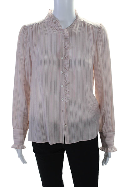 Tailored Rebecca Taylor Womens Button Front Striped Silk Shirt Pink Size 6