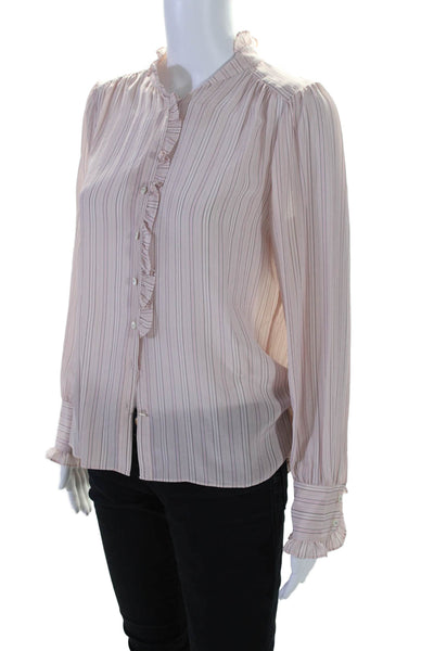 Tailored Rebecca Taylor Womens Button Front Striped Silk Shirt Pink Size 6