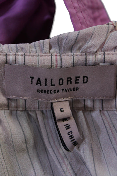 Tailored Rebecca Taylor Womens Button Front Striped Silk Shirt Pink Size 6