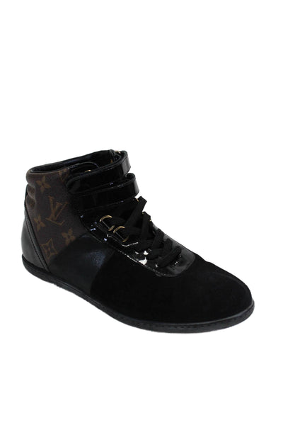 Louis Vuitton Womens Black Brown Monogram Lace Up High Top Sneakers Shoes Size 7