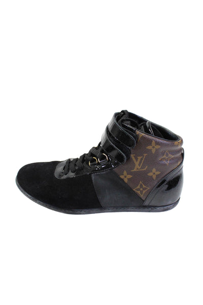 Louis Vuitton Womens Black Brown Monogram Lace Up High Top Sneakers Shoes Size 7