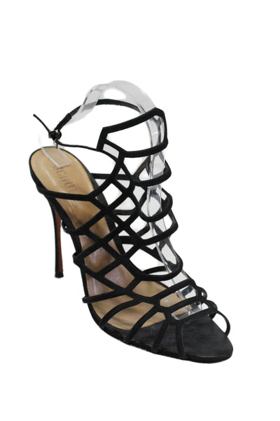 Schutz Womens Suede Open Toe Caged Stiletto High Heel Sandals Black Size 11US