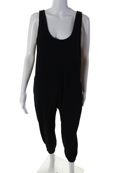 Splits59 Womens Round Neck Sleeveless Ruched Hem Slip-On Jumpsuit Black Size XS