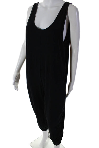 Splits59 Womens Round Neck Sleeveless Ruched Hem Slip-On Jumpsuit Black Size XS