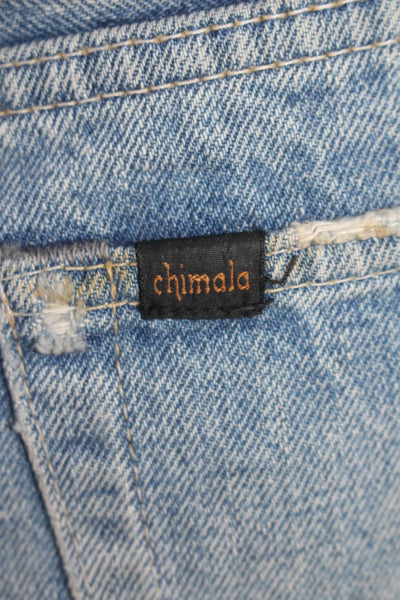 Chimala Womens High Rise Button Up Distressed Slim Leg Jeans Blue Cotton Size 25