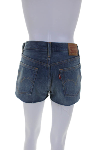 Levis Womens Denim Mid Rise Cut Off Button Up Shorts Blue Cotton Size 26