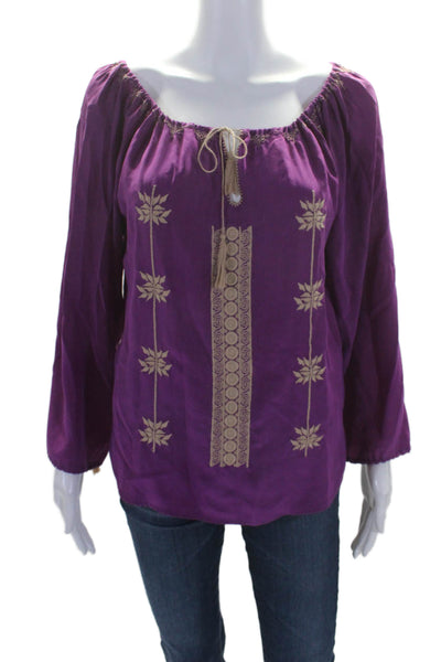 What Comes Around Goes Around Womens Silk Key Hole Neck Blouse Purple Size Small