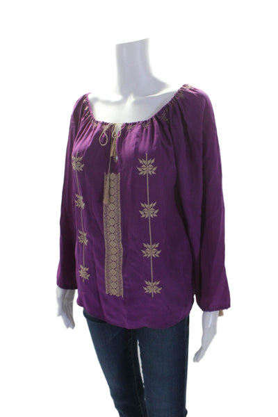 What Comes Around Goes Around Womens Silk Key Hole Neck Blouse Purple Size Small