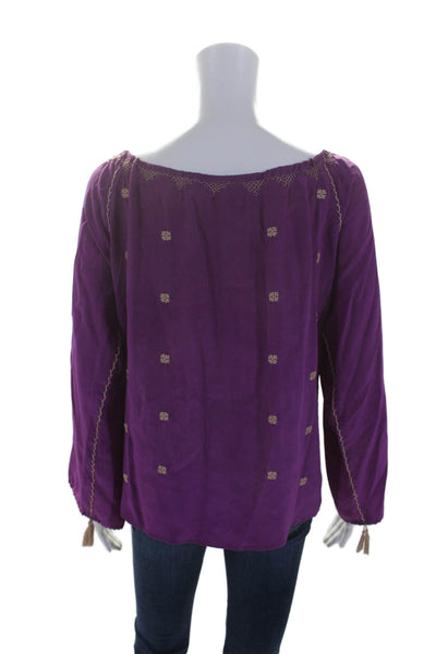 What Comes Around Goes Around Womens Silk Key Hole Neck Blouse Purple Size Small