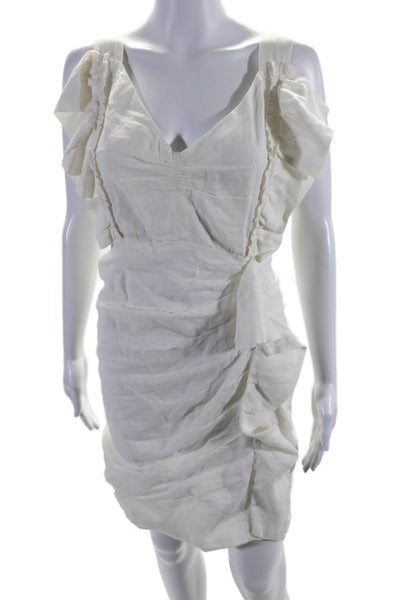 Isabel Marant Etoile Womens Ruffled Sleeveless Mini Sheath Dress White Size 38