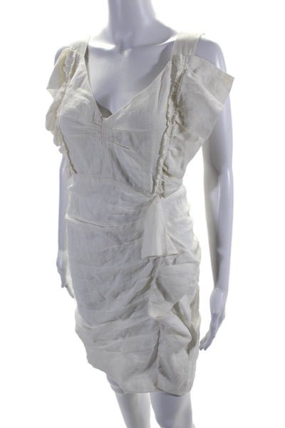 Isabel Marant Etoile Womens Ruffled Sleeveless Mini Sheath Dress White Size 38