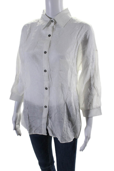 Sandro Womens Long Sleeve Sheer Button Down Blouse White Size M