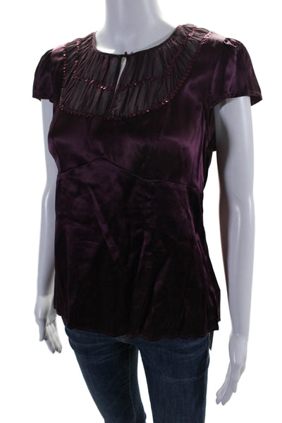 Nanette Lepore Womens Silk Short Sleeve Sequin Embellished Blouse Purple Size 10