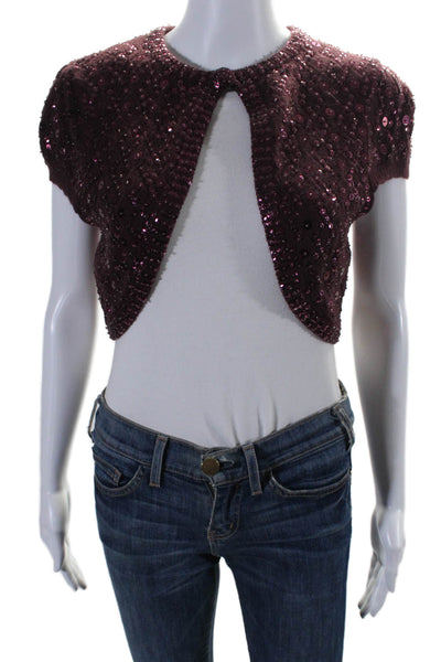 Nanette Lepore Womens Wool Short Sleeve Beaded Bolero Sweater Purple Size M