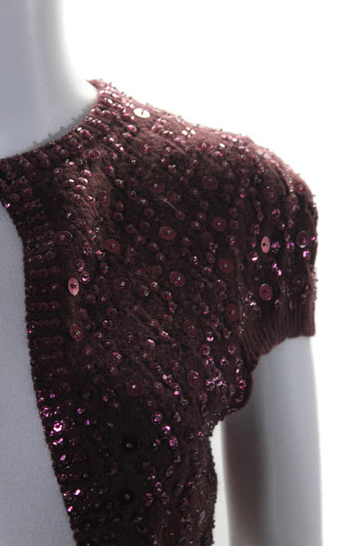 Nanette Lepore Womens Wool Short Sleeve Beaded Bolero Sweater Purple Size M