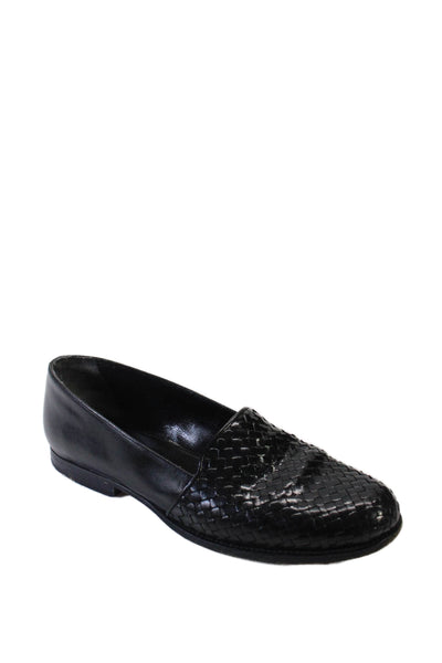 Stephane Kelian Womens Leather Woven Slip On Flats Black Size 5.5