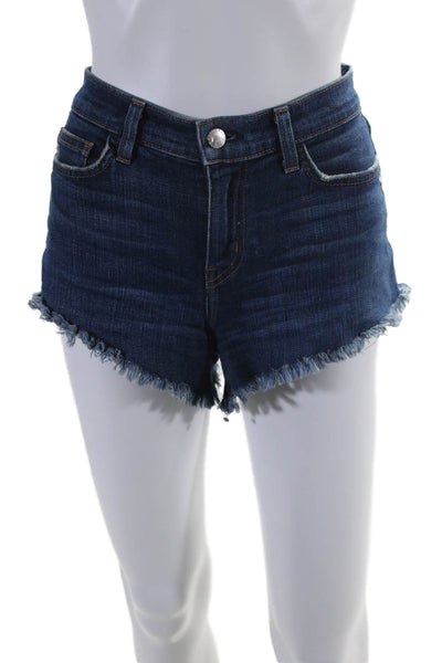 L'Agence Cotton Denim Five Pocket Mid-Rise Cut Off Shorts Blue Size 25