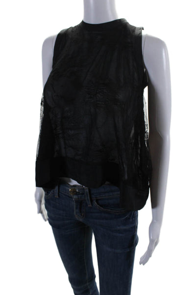 Yigal Azrouel Womens Silk Sheer Lace Pullover Tank Top Blouse Black Size 2