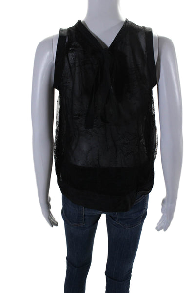 Yigal Azrouel Womens Silk Sheer Lace Pullover Tank Top Blouse Black Size 2