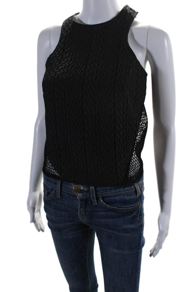 Jonathan Simkhai Womens Sheer Panel Round Neck Pullover Tank Top Black Size 4