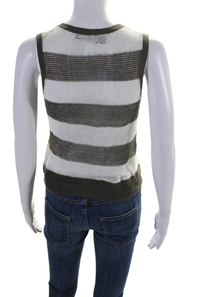 360 Sweater Womens Knit Striped Round Neck Sleeveless Top Green Size XS