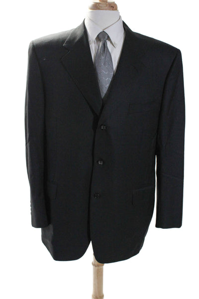 Canali Mens Wool Solid Black Three Button Long Sleeve Blazer Jacket Size 60R