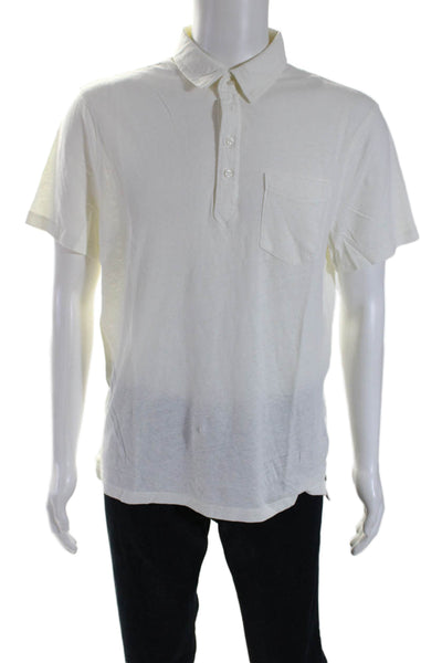 J Crew Mens Short Sleeve Front Pocket Collared Shirt White Size Medium