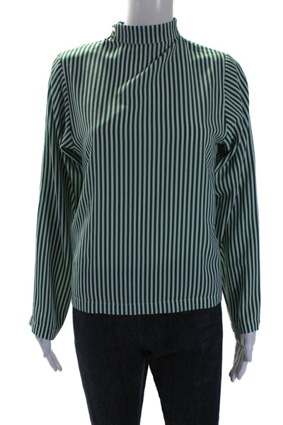 Roseanna Womens Long Sleeve Mock Neck Vertical Striped Shirt Green White EU 34