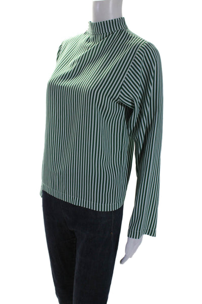 Roseanna Womens Long Sleeve Mock Neck Vertical Striped Shirt Green White EU 34