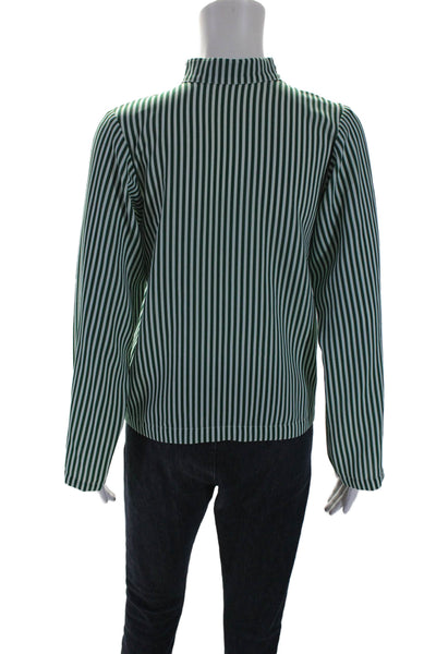 Roseanna Womens Long Sleeve Mock Neck Vertical Striped Shirt Green White EU 34