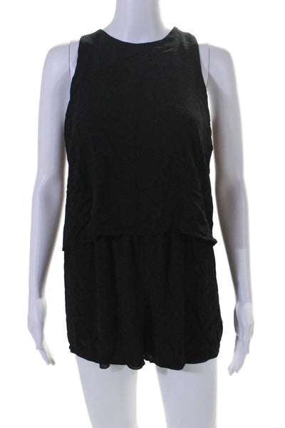 Babaton Womens Black Crew Neck Tie Open Back Sleeveless Romper Size S