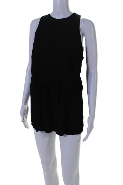 Babaton Womens Black Crew Neck Tie Open Back Sleeveless Romper Size S