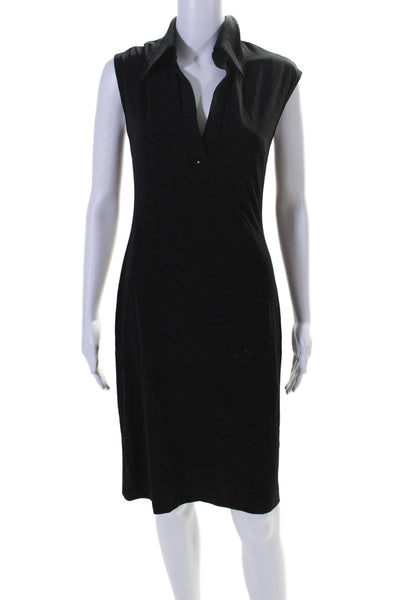 Trina Turk Womens Solid Black Collar V-Neck Sleeveless Shift Dress Size S