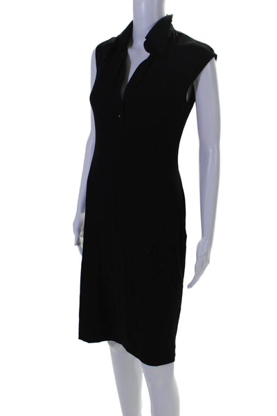 Trina Turk Womens Solid Black Collar V-Neck Sleeveless Shift Dress Size S