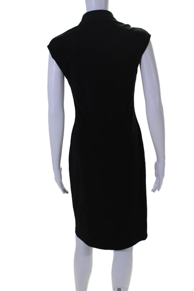 Trina Turk Womens Solid Black Collar V-Neck Sleeveless Shift Dress Size S