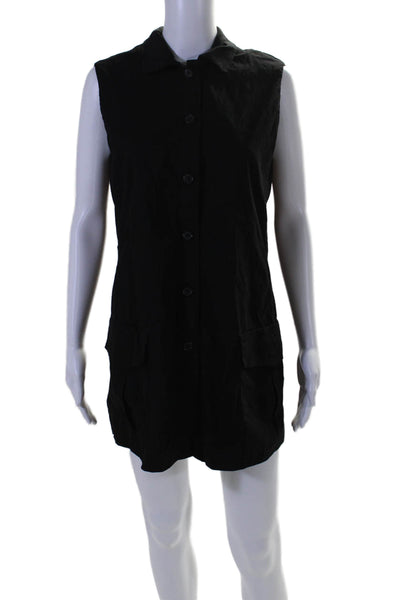 Peter O Maher Womens Black Linen Collar Sleeveless Button Down Shirt Dress Size1