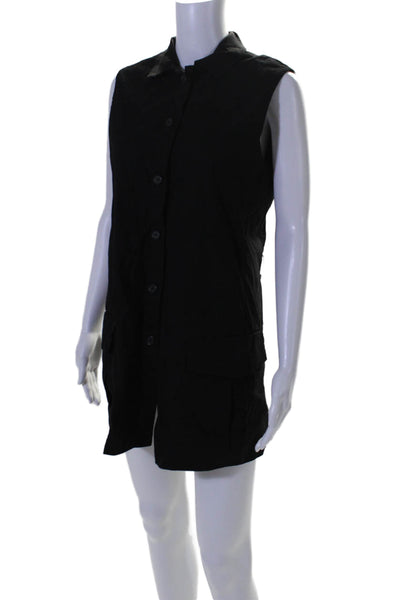 Peter O Maher Womens Black Linen Collar Sleeveless Button Down Shirt Dress Size1